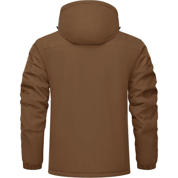 Men's Winter Coats  Brown with 9 Pockets Waterproof Ski Jacket Warm - Picture 7 of 7